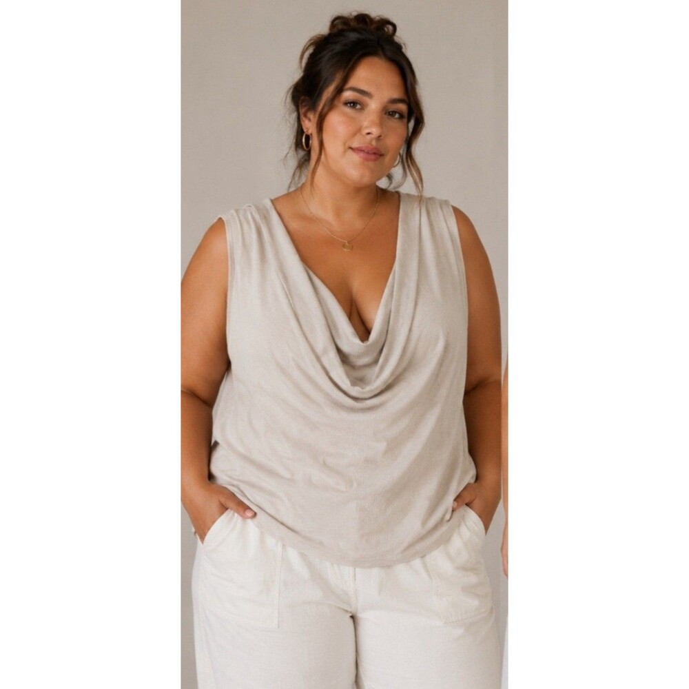 Old Navy Draped Cowl Neck Sz 3X Plus Size Womens Ribbed Creme Blouse Sleeveless